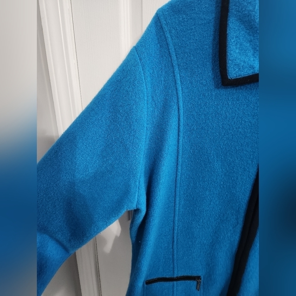 Laura Ashley blue wool full zip regal coat pockets regencycore old money XL - Picture 9 of 9